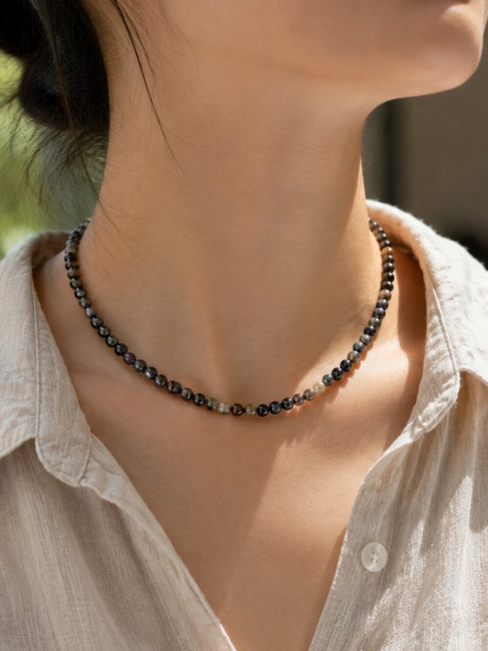 Tiny Natural Stone Beaded Necklace Unisex